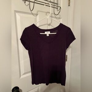 Ann Taylor Loft Purple Plum Eggplant V-neck Short Sleeve T-shirt Size M Medium
